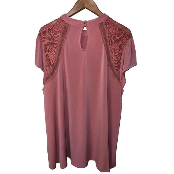 3X Torrid TOP Dusty Rose Pink Lace Stretch Poly Crepe Blouse Swing A-line NEW - Picture 7 of 11